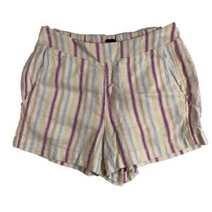 Gap Shorts Women's Size Medium Off White Striped Pull On Elastic Waist Linen